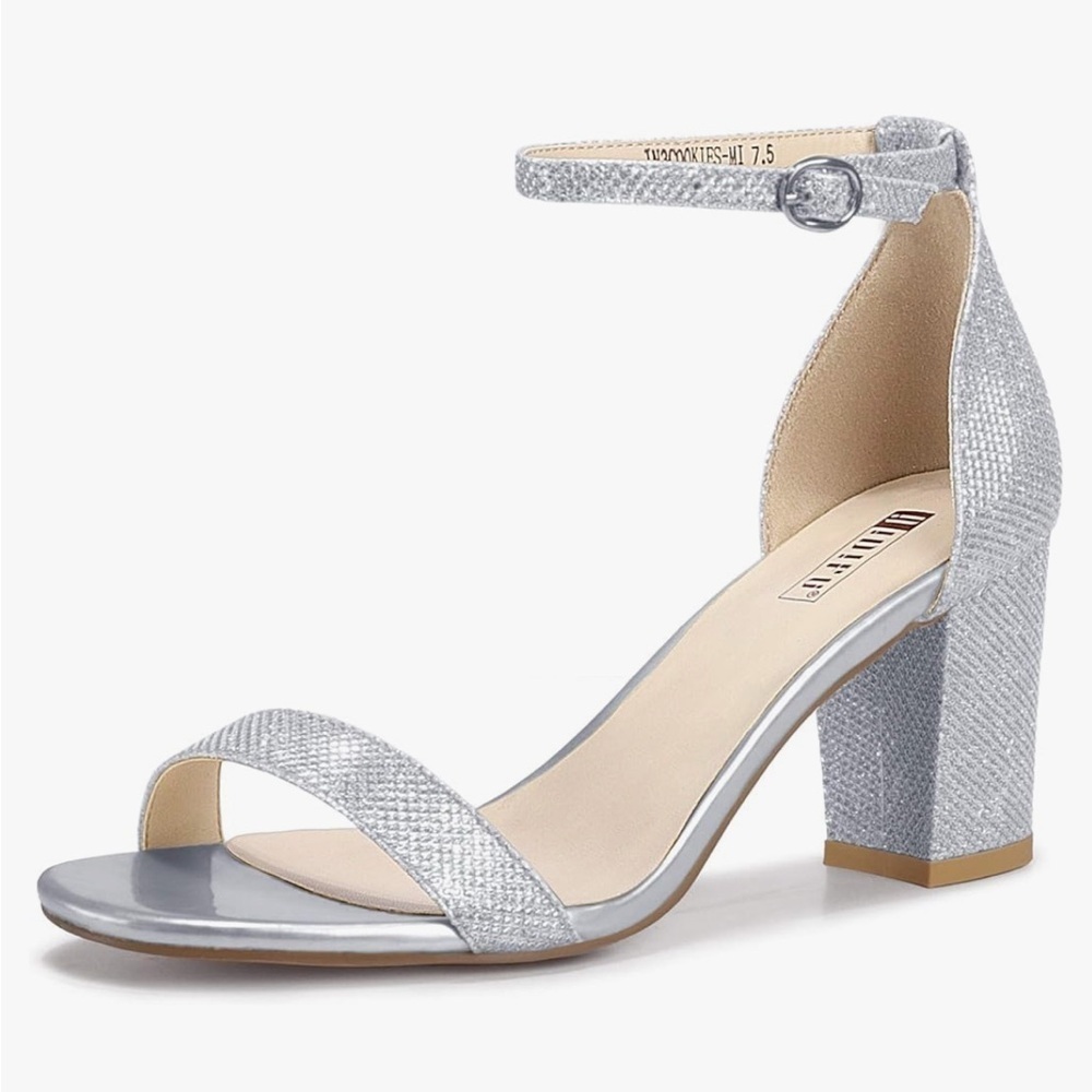 Elegant Silver Block Heel Sandals​
